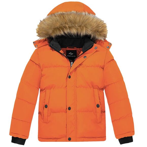 Winter Coat Warm Quilted Puffer Jacket Hooded Parka Water Resistant Orange 10-12 - Picture 1 of 6